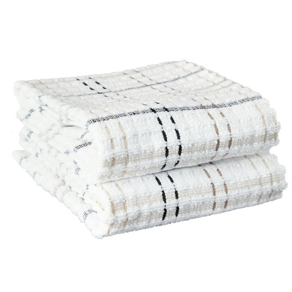 RITZ Royale Collection 100% Combed Terry Cotton, Oversized Kitchen Towel Set, 2-Pack, Check, Latte