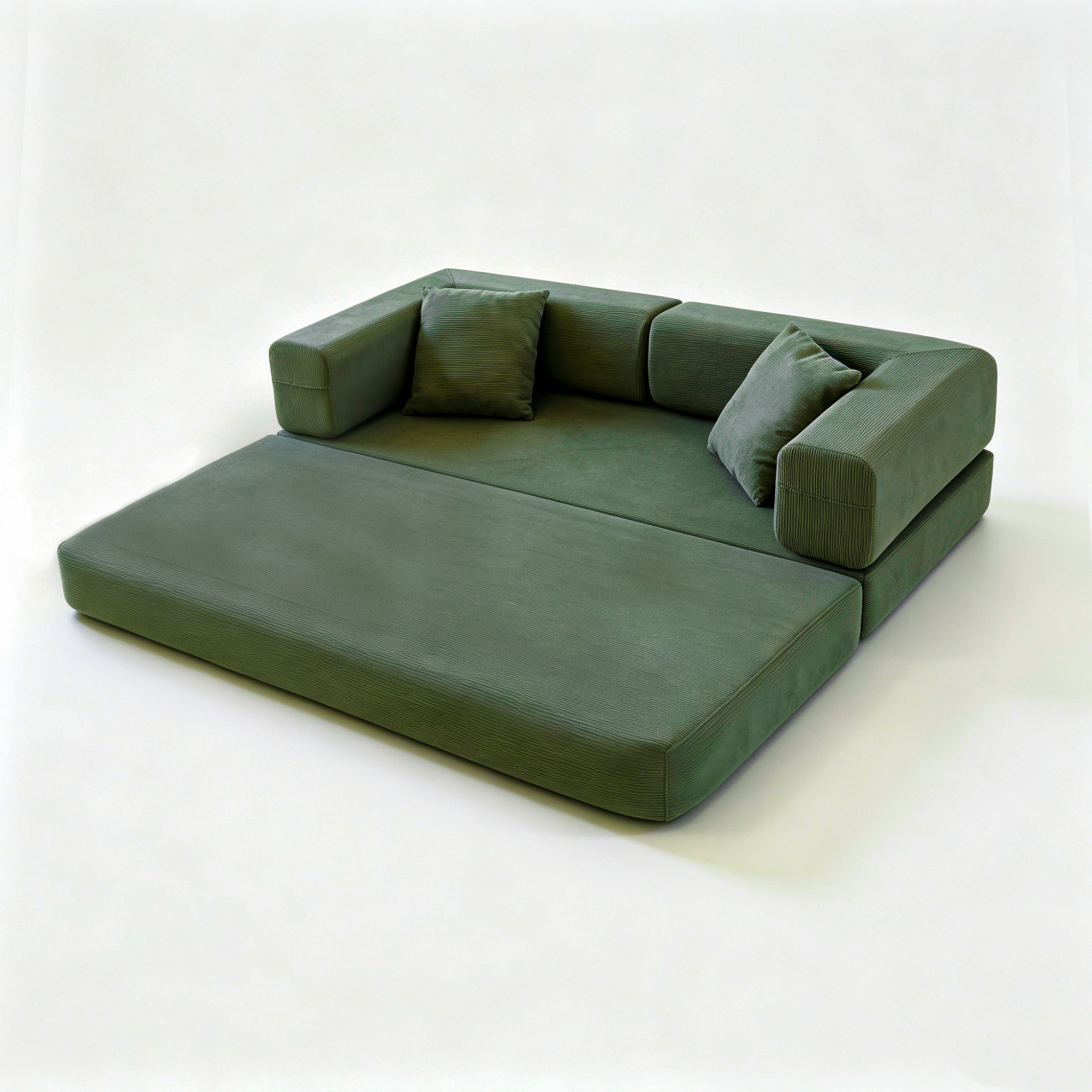 HOQBN Double Sofa Bed, Multifunctional Compression Sofa, Wide Body Pure Spine Sofa, Fine Striped Corduroy Fabric Sofa for Living Room Green