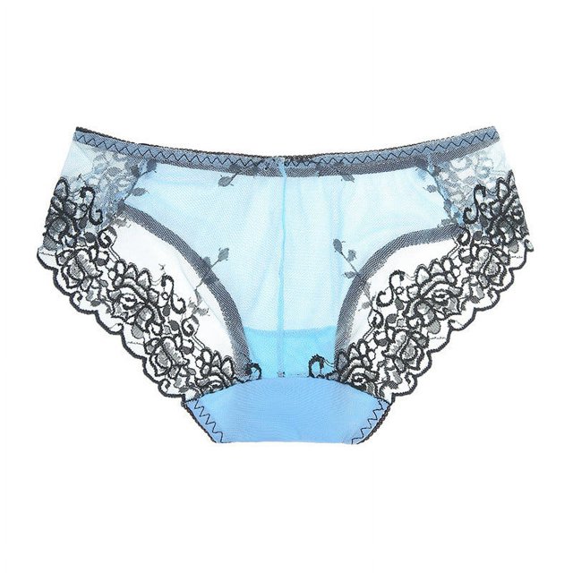 Gibobby Calzones para mujer sexy Bragas sexy bordadas para mujer Bragas de malla de encaje Calzoncillos de cintura(Azul claro,G)