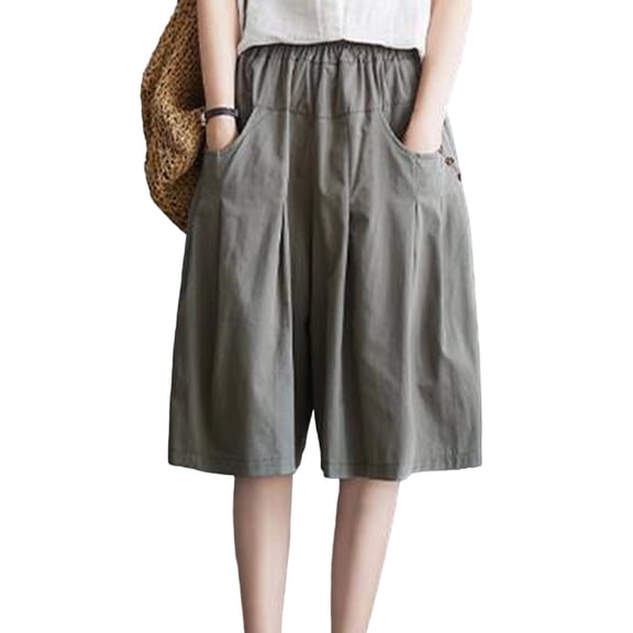 Womens Bermuda Shorts Plus Size New Women's Bermuda Shorts, Loose Fits Elastic Waist Casual Cropped Pants, Summer Lightweight Knee Length Shorts Green L