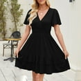 thumbnail image 4 of Taylonsss Womens Dress Ruffle Hem Flutter Sleeve V Neck Flowy Graceful Casual Outfit, 4 of 4