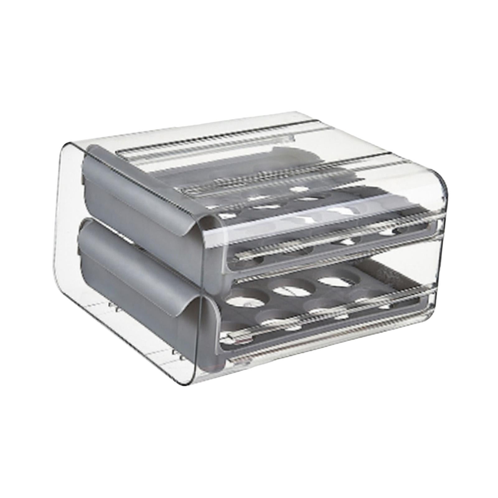 Fiocias 2 Layer Egg Holder Drawer Type Egg Fresh Storage Box Durable Clear Reusable with Gray