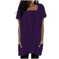 thumbnail image 2 of Fglymey Womens Summer Solid Color Square Neck Short Sleeve Dress With Pockets - Casual Athleisure Tee​​ Purple 2XL, 2 of 7