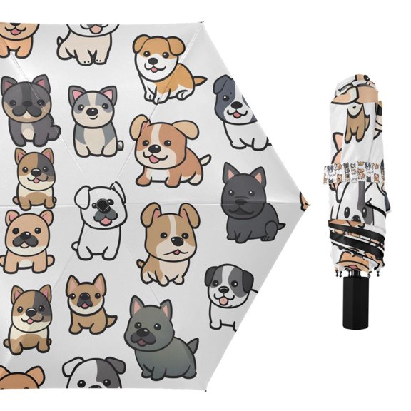 Lovely Cute Dogs Compact Sun Umbrella Windproof Travel Umbrellas for Rain Strong Portable UV Protection