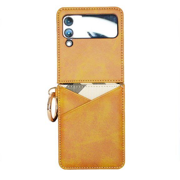 Ring Holder Wallet Case Compatible with Z Flip 4 with Card Slot Slim Shockproof PU Leather Hinge Protective for Samsung Galaxy Z Flip 4 2022 5G,Brown
