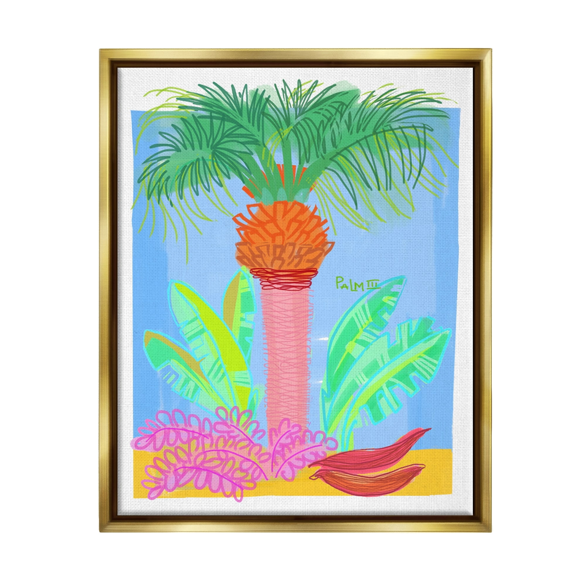 Stupell Industries Tropical Palm Tree Botanicals Summer Beach Day Graphic Art Metallic Gold Floating Framed Canvas Print Wall Art, Design by unknown