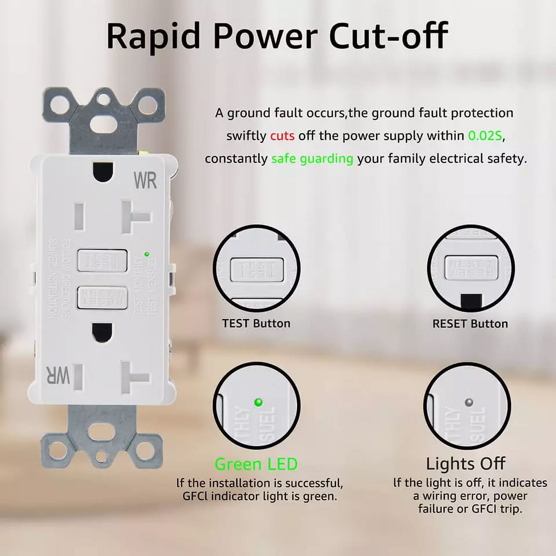 Kingsale4U 20 Amp 125-Volt Slim Gfci Outlet White Receptacle