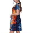 thumbnail image 2 of Lsque Galactic Dog Swirls Art Print Women's Casual Dress T-Shirt Summer Short Sleeve Scoop Neck Swing Dresses, 2 of 6