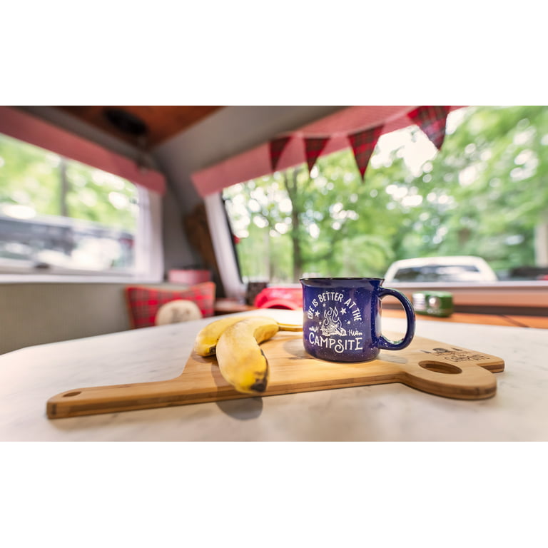 CAMCO LIFE IS BETTER AT THE CAMPSITE NATURAL BAMBOO RV SHAPED CUTTING BOARD  - Northwoods Wholesale Outlet