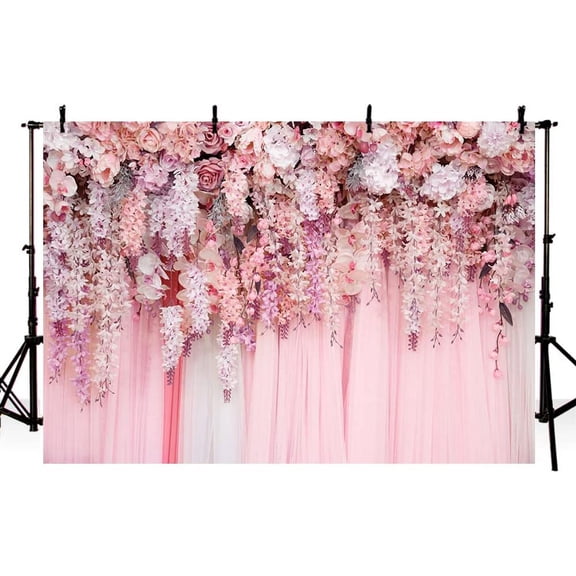 7x5ft Spring Pink Flower Background Floral Blossom Girl Birthday Party Baby Shower Wedding Bridal Shower Banner Portrait Photography Video Studio Photo Backdrop Props