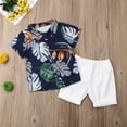 thumbnail image 3 of Douhoow Summer Toddler Baby Boys Clothes Hawaii Print Shirt Solid Color Short Pants 2Pcs Outfit Set, 3 of 7