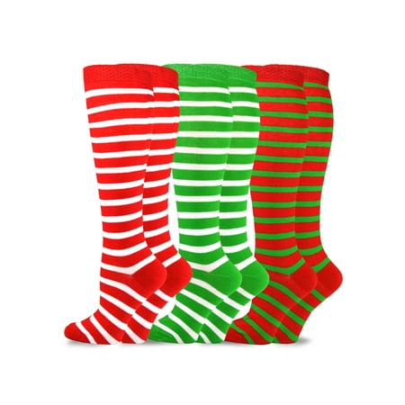 Fuzzy Knee High Christmas Socks TeeHee Christmas and Holiday Fun Knee High Socks for Women 3-Pack ()