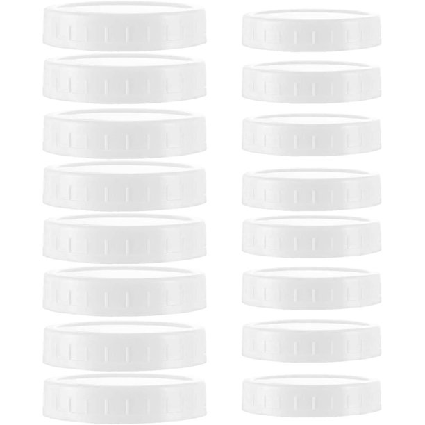 16 tapas de plástico para tarros Mason, 8 tapas de boca regular y 8 tapas de almacenamiento de plástico de boca ancha para tarros Mason, color blanco