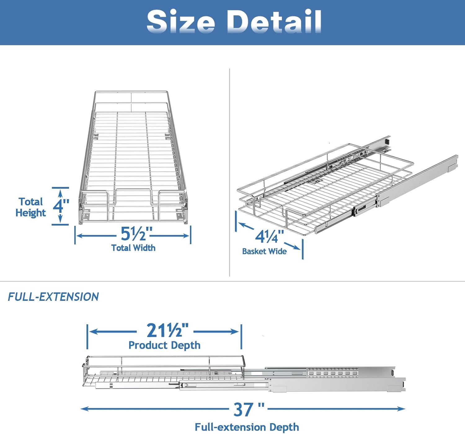 5½" W x 21½" D Pull Out Cabinet Organizer, Kitchen Cabinet Pull Out Shelves Slide Out Storage