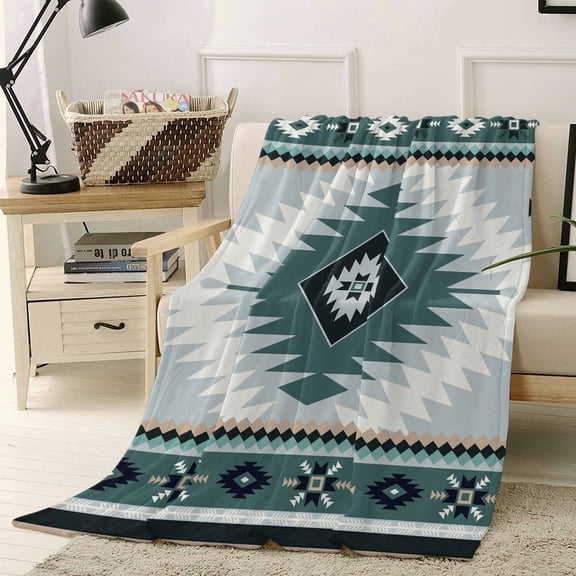 Throw Blanket Fleece Throw Blanket 40x50in, Teal Aztec Tribal Style Soft Lightweight Bed Blankets Ethnic Southwest Native Pattern Fuzzy Couch Blankets for All Season