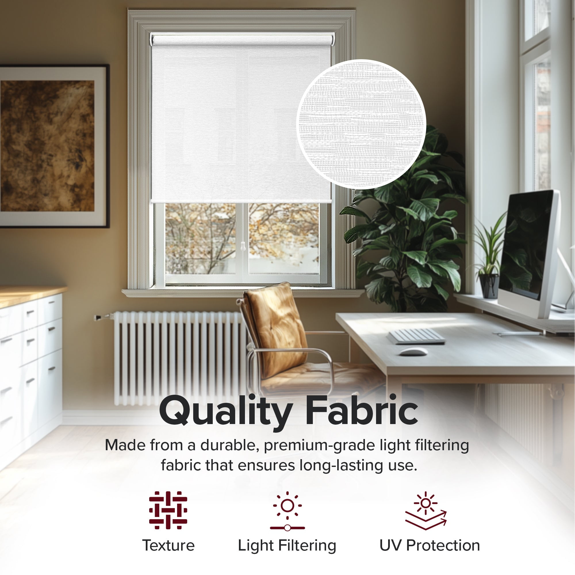 Chicology Roller Shades | Cordless Room Darkening and Light Filtering Window Blinds |48"W X 72"H| Privacy Shades for Bedroom & Living Room | Easy Install | Chalk White
