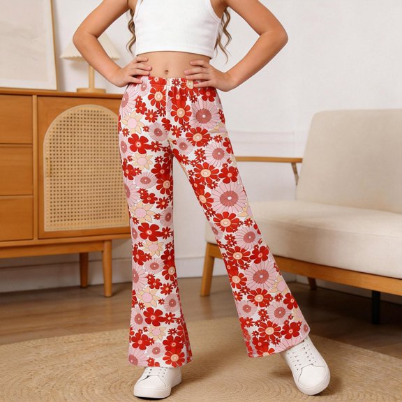 NinXxx Girls Wide Leg Sporty Pants School Supplies Flared Trousers 1-14Y Red 1-2 Years