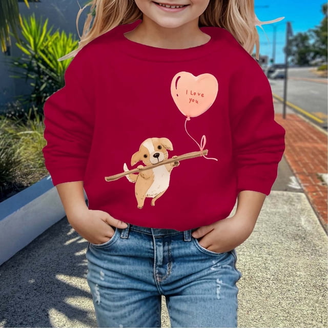 Chandail en Molleton pour Enfants Manches Longues Filles Chandail en Molleton Imprimé Col Rond Chandail Vêtements d'Automne Vêtements pour Filles 5-6 Ans