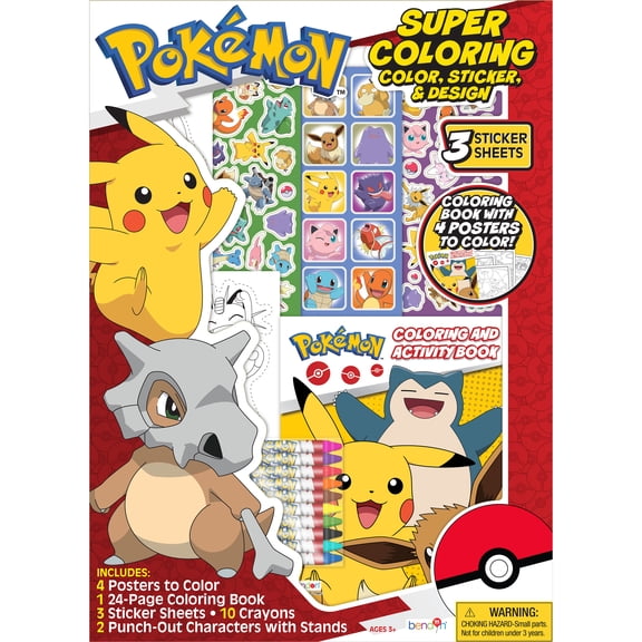 Pokémon Gift Set with Coloring Book, Posters, Stickers, Crayons, Punch-Out Characters