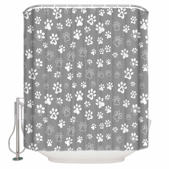 Dog Claws Bathroom Shower Curtains with 12 Hooks Polyester Waterproof Shower Curtain for Stalls and Bathtubs Grey Vintage Cartoon Funny Animals Print Decorative Bathroom Privacy Curtain 72x84 Inches