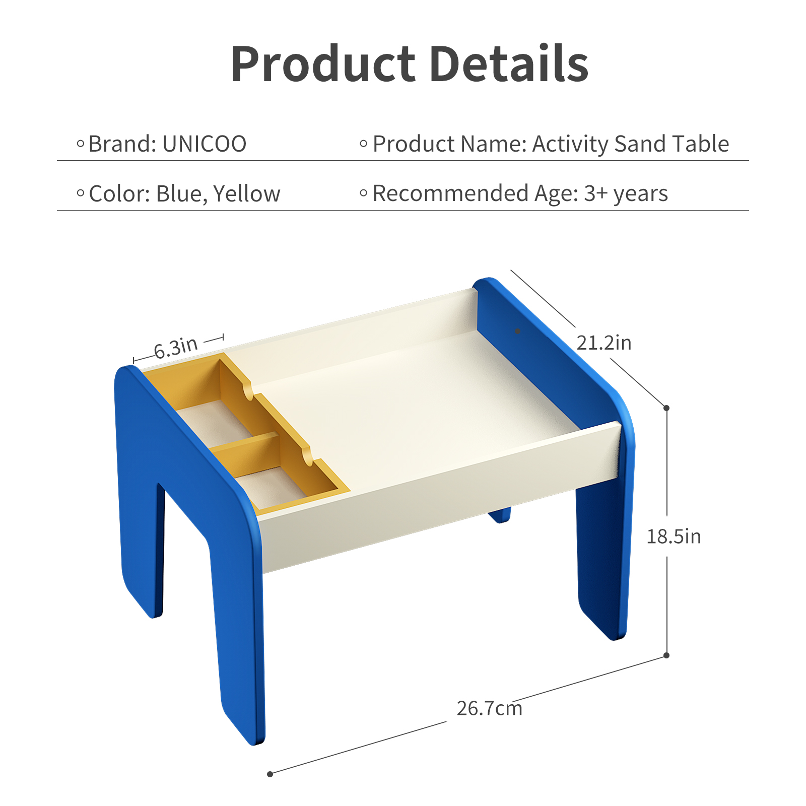 UNICOO® 5-in-1 Kids Sand & Activity Table with Play Sand, Molds & Building Blocks | Sensory Play Table, Study Desk & Storage for Toddlers | Kids Summer Indoor & Outdoor Games (Blue)