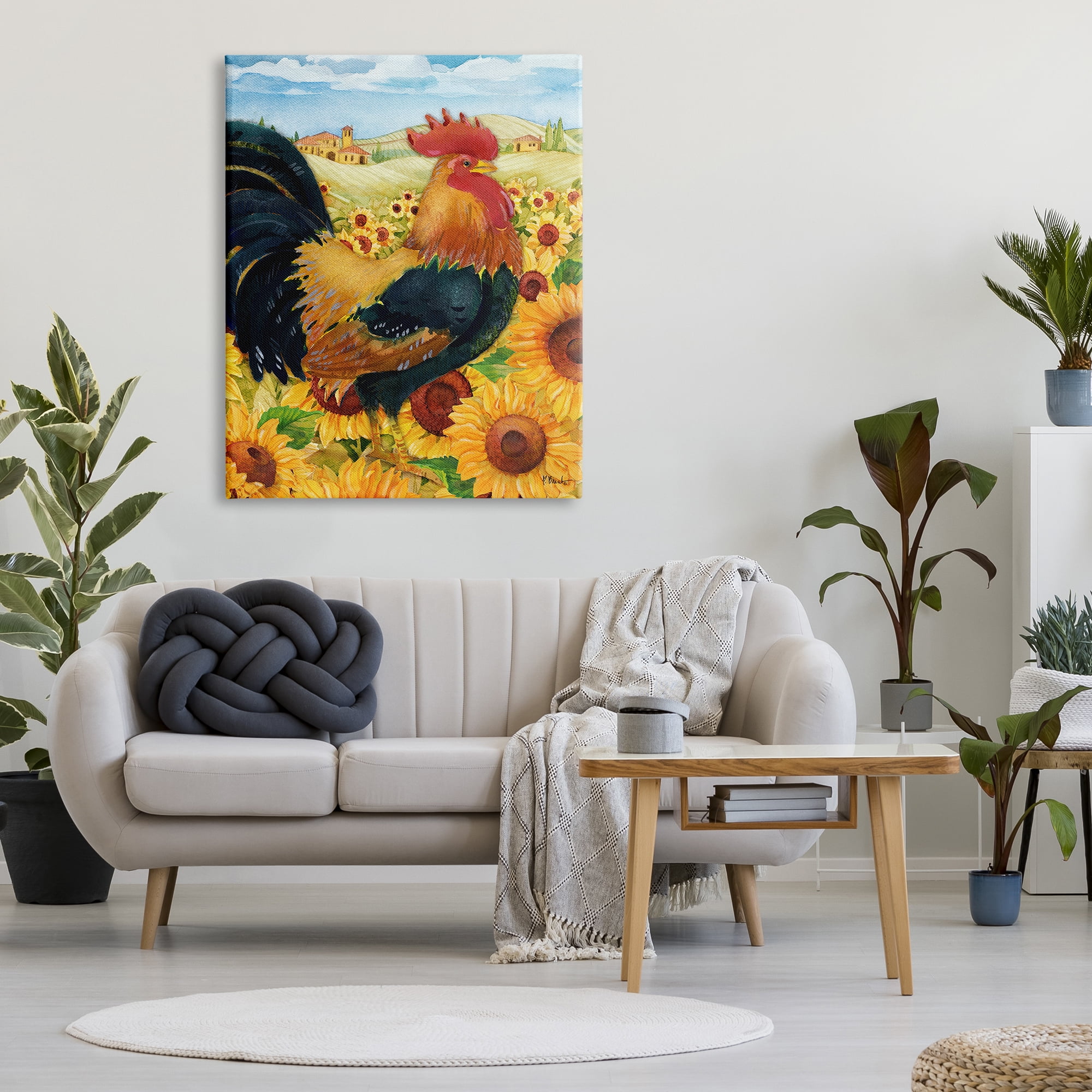 Stupell Industries Rooster in Sunflower Fields Animals & Insects Painting Gallery Wrapped Canvas Print Wall Art, 36 x 48