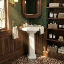 Portsmouth 22'' Corner Pedestal Bathroom Sink Small White Wash Basin Overflow and 4" Centerset Faucet Holes - Grade A Porcelain Sink Renovators Supply