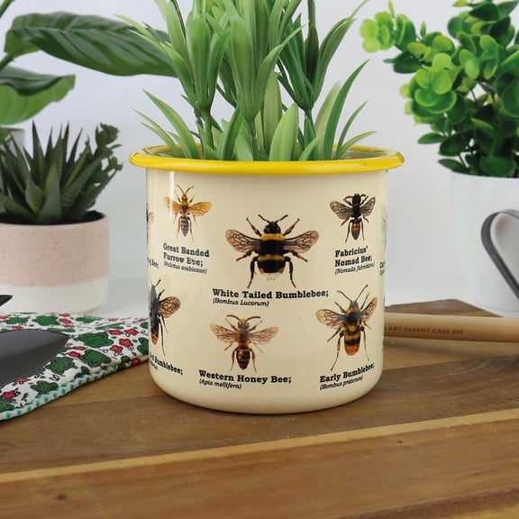 Gift Republic Bee Planter – Decorative Enamel Metal Planter for Herbs, Succulents & Indoor Plants