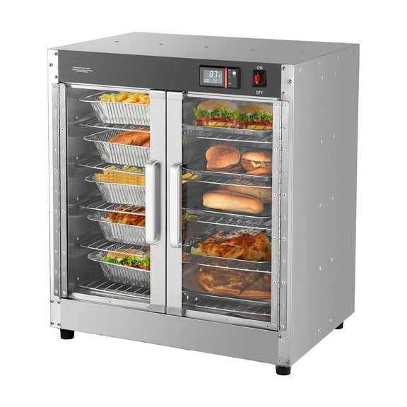 KFFKFF Food Heating Cabinet, 5-Level Catering Warmer with Moisture Tray, 5 Containers, Dual Glass Doors and Customizable Racks, Stainless Steel Food Heating Unit, Perfect for Holding Pizza, Chicken