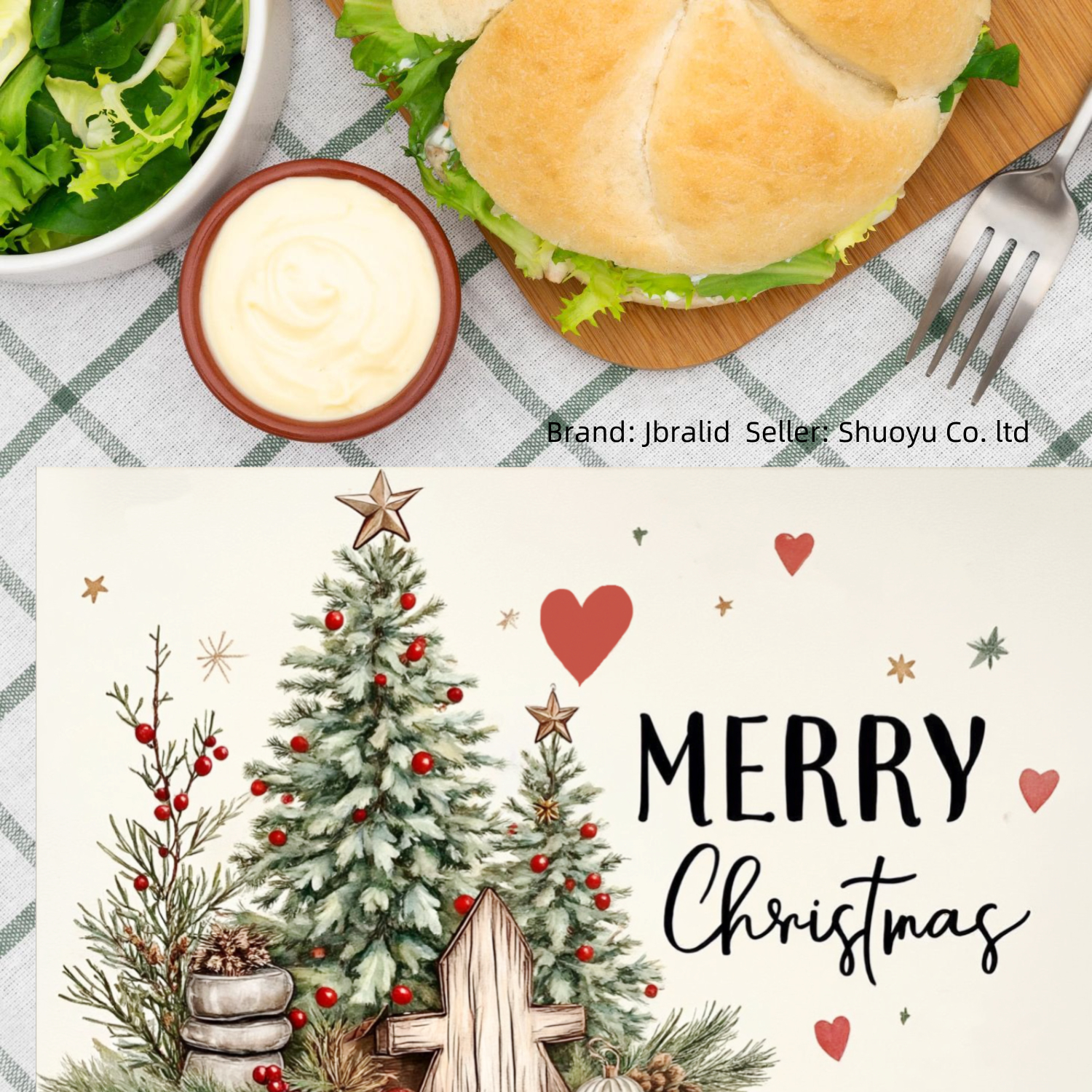 Jbralid Merry Christmas Tree Holiday Table Placemat Set of 6 for Home Kitchen Table Decor 12x18 inch