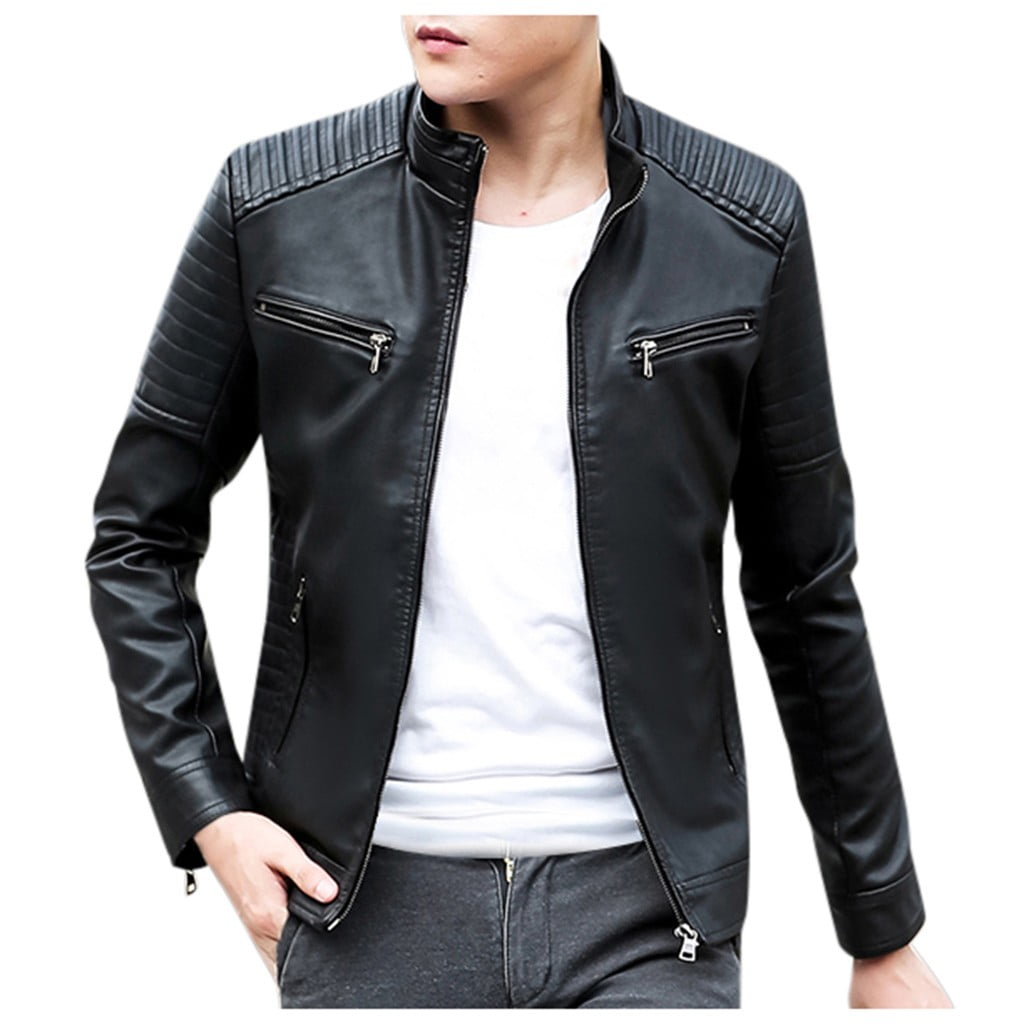 Leisure Men's Leather Jacket Biker Motorcycle Coat Slim Fit Outwear Jackets TOP