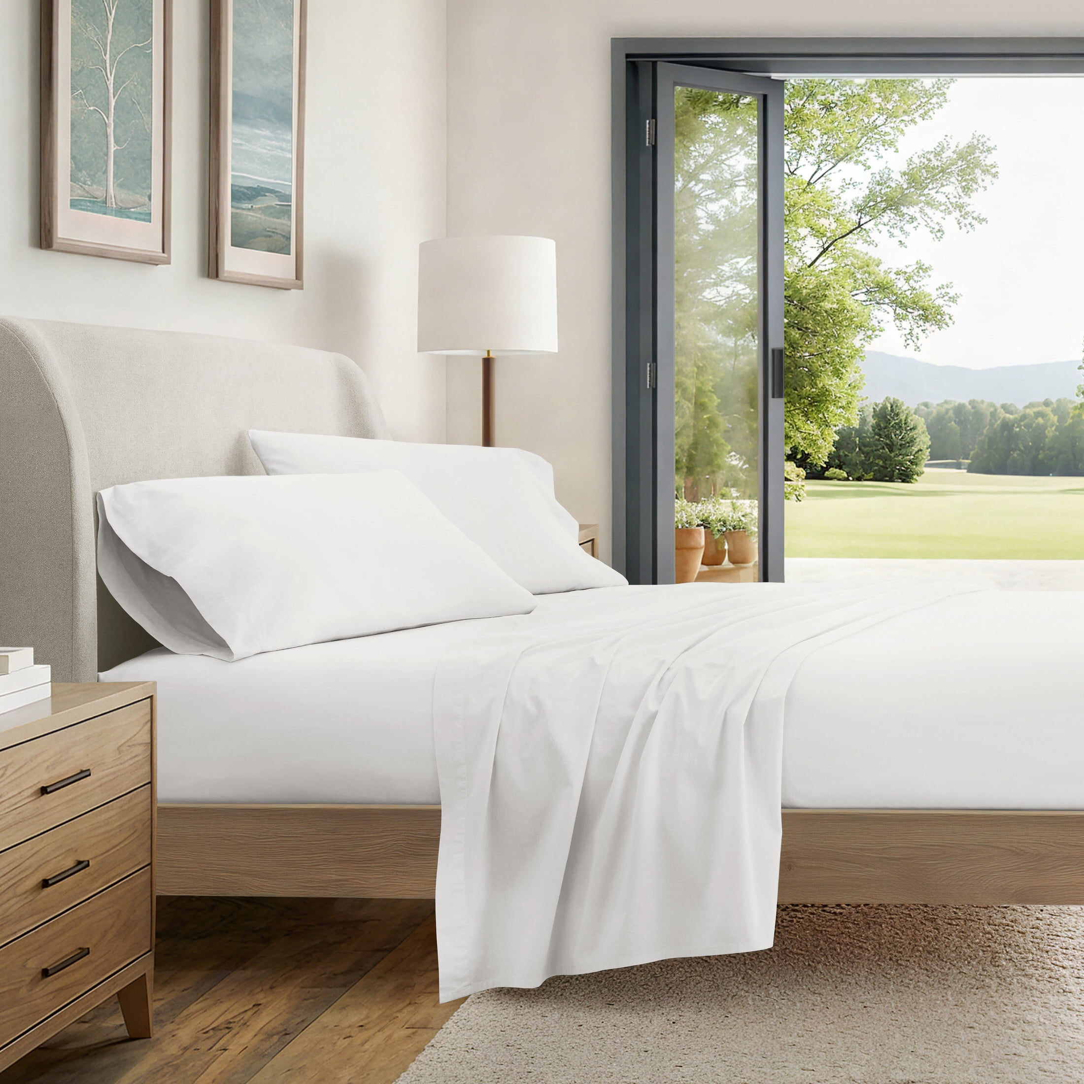 Noble Linens 4 Piece 100% Cotton Percale Sheet Set in White, Full
