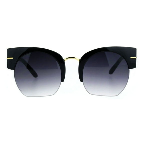 Womens Retro Mod Thick Plastic Half Horn Rim Crop Bottom Sunglasses Black Smoke