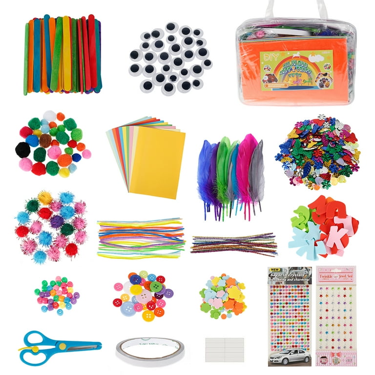 Children's Craft Set DIY Kids Crafts Supplies Craft Art Material Set for  Kids with Pipe Cleaner Pompom Googly Eye Feather Sequin Scrapbooking Craft