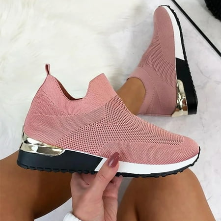 

VeliToy Sports Casual Shoes Large Flying Shoes Breathable Soft Bottom Comfortable Lightweight Socks Shoes for Women(Pink 39)