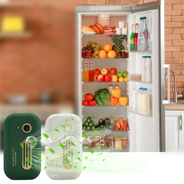 Desodorizante de frigorífico Mini USB - Eliminador de olores portátil recargable para frigorífico, coche, armario, armario, paquete de 1 volumen, blanco/verde