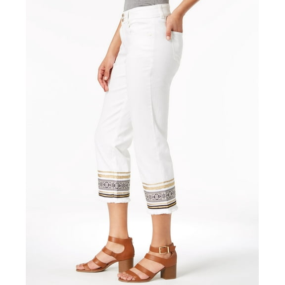 Style & Co Curvy Embellished Capri Jeans bright white S 6