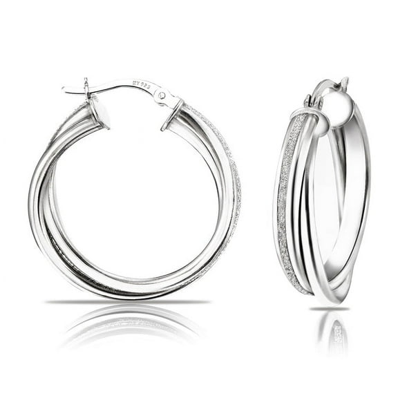 Tilo Jewelry .925 Sterling Silver Tangled Round Glitter Hoop Earrings | 1 Inch | Women & Unisex