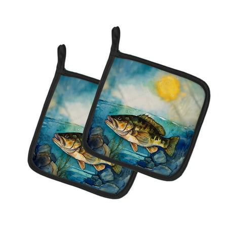 Carolines Treasures 7.5 x 7.5 in. Smallmouth Bass Pot Holders - Set of 2