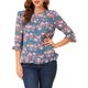 thumbnail image 5 of CAMISAS DE MUJER INSPIRE CHIC CON MANGAS 3/4 Y HEMBRAS RIZADAS DE CHIFFON FLORAL EN GRIS AZUL -1, 5 of 7
