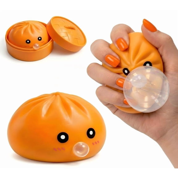 Squeeze Bubble-Blowing Orange Dumpling Squishy Toys - 3.35" Cute Sensory Fidget Stress Ball in Steamer Box, Perfect for Anxiety Relief Halloween Desk Accessory