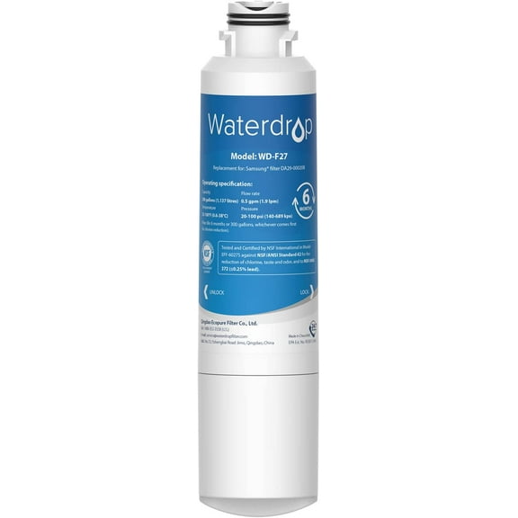 Waterdrop DA29-00020B Refrigerator Water Filter, Replacement for Samsung DA29-00020B, HAF-CIN/EXP, HAF-CIN, DA29-00020B-1, RF28HMEDBSR, RF263BEAESR, RS25J500DSR, RF263TEAESG, HDX FMS-2, DA97-08006A-1