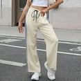 thumbnail image 3 of Enjoytime Womens Pants Casual Drawstring High Waist Wide Leg Pants Side Striped Casual Loose Trousers with Pockets Beige L, 3 of 6