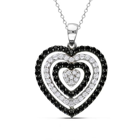 2-1/4 Carat T.G.W. Black Spinel and White Topaz with Diamond Accent Sterling Silver Double Heart Pendant, 18
