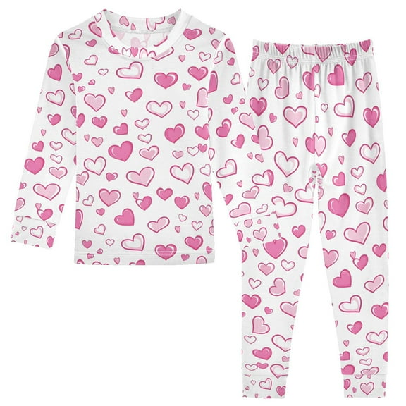 joogoo Hearts Pattern 2 Piece Long Sleeve Tee and Pants Cotton Pajama Set 5Y