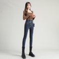 thumbnail image 1 of Pantalones vaqueros ajustados de terciopelo grueso para mujer, pantalones pitillo elásticos ajustados con botones de cintura alta para mamá, pantalones vaqueros informales cálidos para mujer, 1 of 5