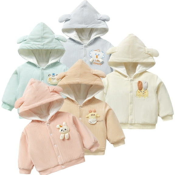 Godderr Newborn Toddler Winter Coat for Baby Cotton Jacket Outerwear with Ears Hooded Warm Button Cartoon Jacket for Boys Girls 6M-4Y