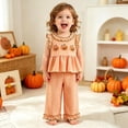 thumbnail image 2 of JAJAHO Toddler Baby Girl Halloween Clothes Sleeveless Ruffle Pumpkin Embroidery Plaid Tops Pants 2 Piece Set 6M-4Y, 2 of 9