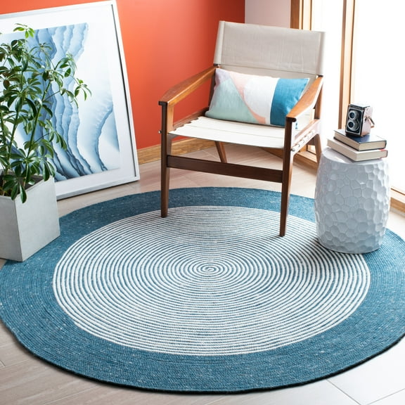 SAFAVIEH Braided Lars Geometric Reversible Area Rug, Teal/Ivory, 6' x 6' Round