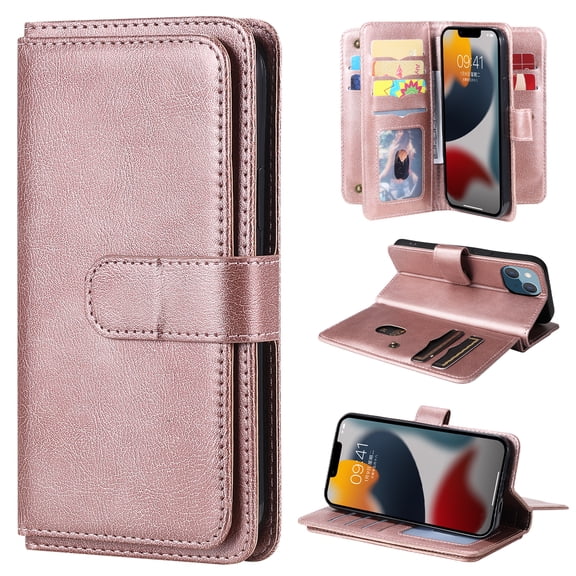 Compatible with iPhone XS/X Case Wallet with Card Holder[10 Card Slots] Kickstand [RFID Blocking] Magnetic PU Leather Phone Case Flip Kickstand Folio TPU Shockproof Case,Rosegold
